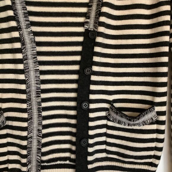 J.Crew Dark Gray & Cream Striped Cardigan - Picture 3 of 5